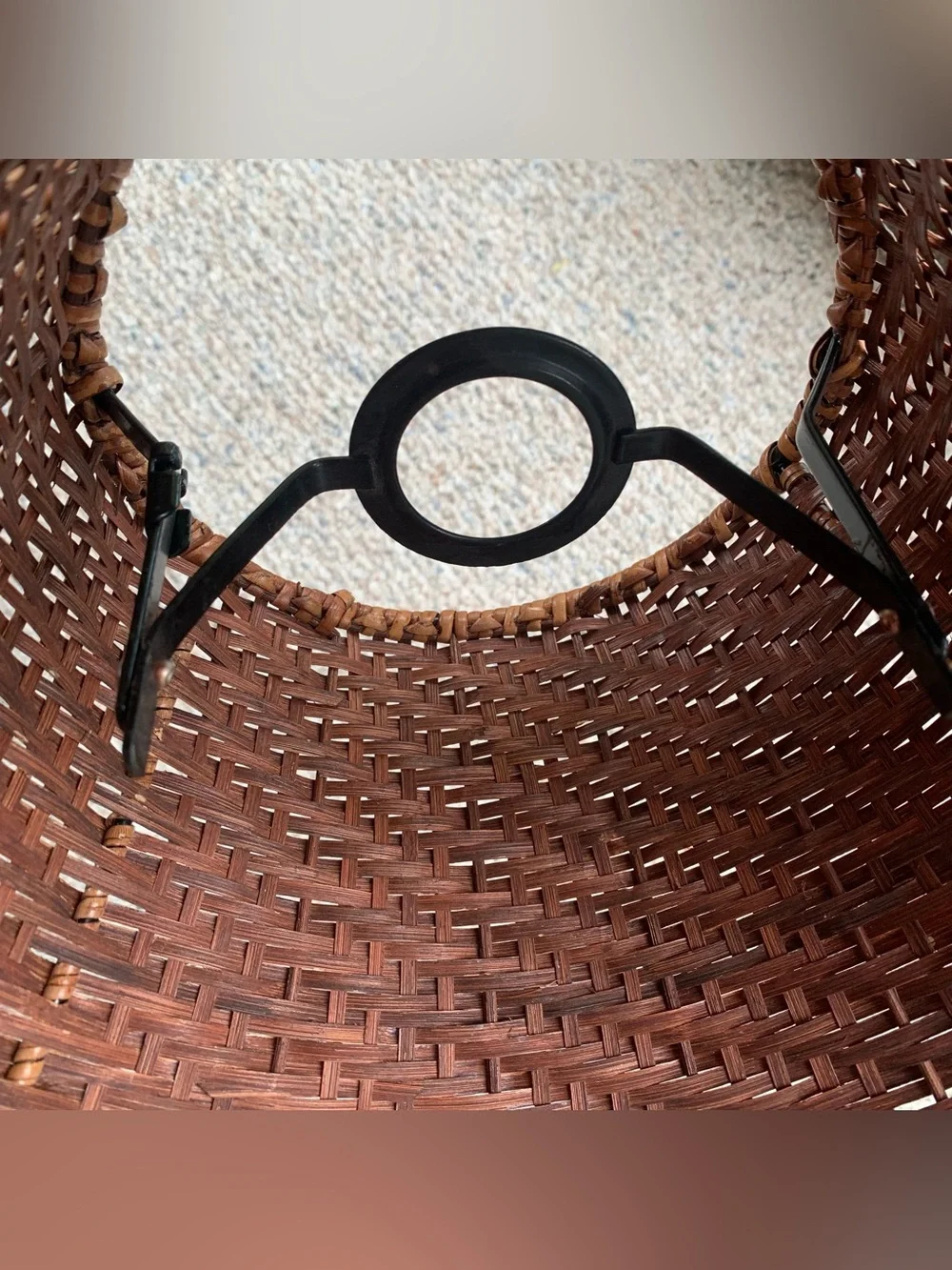 Vintage Rattan Lamp Shade Bamboo Boho Beach Adjustable Brown Bell 8”T - 14”x6.5”